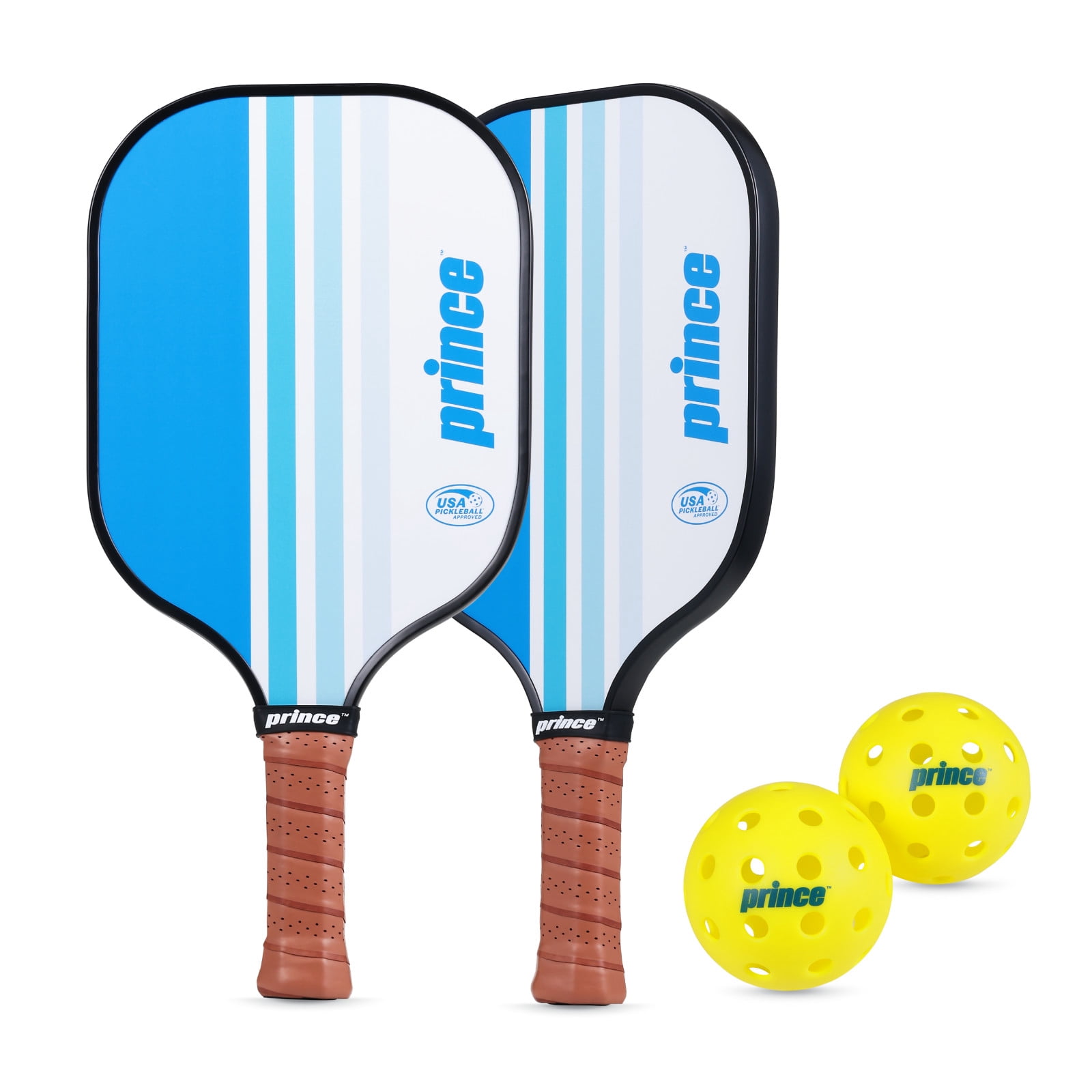 Prince Pickleball 5 Piece Fiberglass Paddle Set with Bonus Clear Backpack, Blue Includes 2 Paddles, 2 Outdoor Pickleballs & Carry Bag