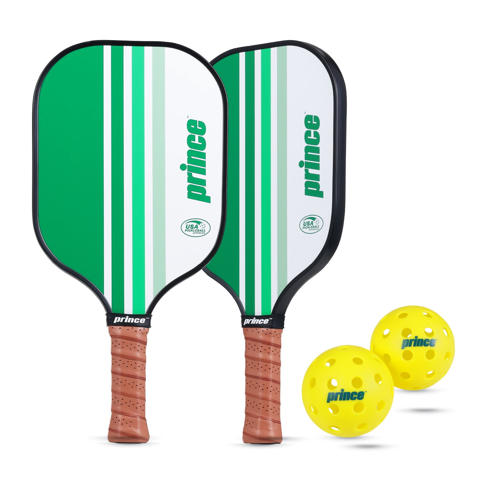 Prince Pickleball 5 Piece Fiberglass Paddle Set with Bonus Clear Backpack, Green Includes 2 Paddles, 2 Outdoor Pickleballs & Carry Bag