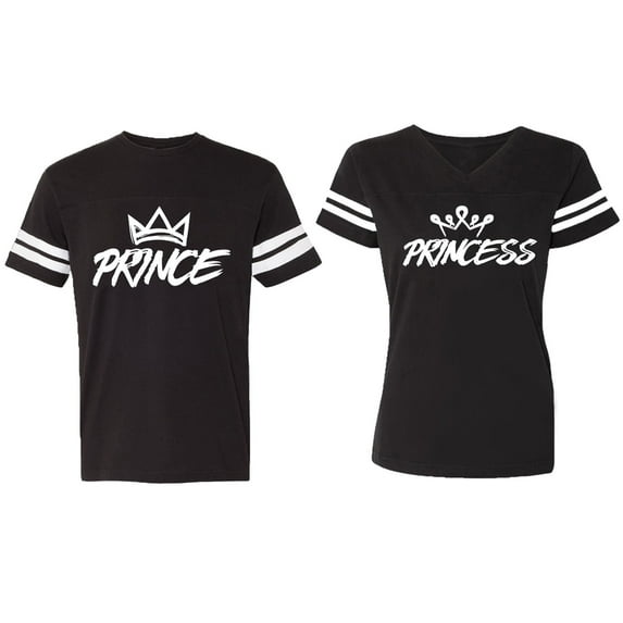 Prince & Princess Matching Couple Cotton Jerseys (Men Black / Women Black) (Men L / Women S)