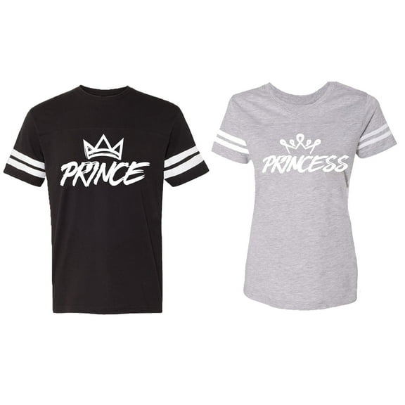 Prince & Princess Matching Couple Cotton Jerseys (Men Black / Women Heather) (Men M / Women S)