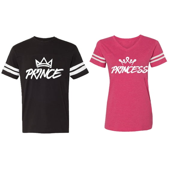Prince & Princess Matching Couple Cotton Jerseys (Men Black / Women Pink) (Men XXXL / Women XXL)