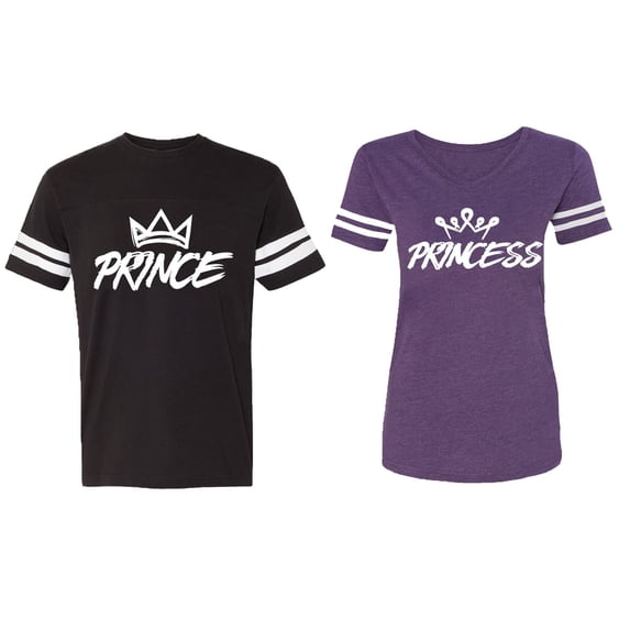 Prince & Princess Matching Couple Cotton Jerseys (Men Black / Women Purple) (Men L / Women XL)