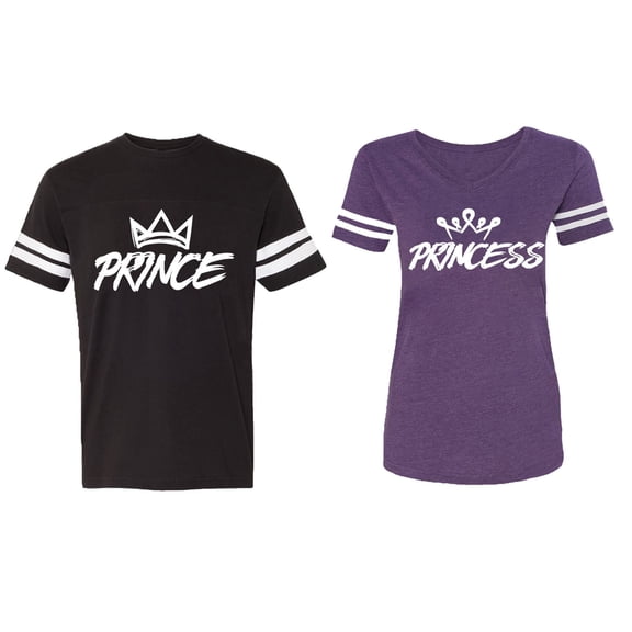 Prince & Princess Matching Couple Cotton Jerseys (Men Black / Women Purple) (Men M / Women L)