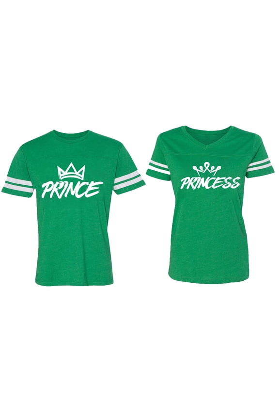 Prince & Princess Matching Couple Cotton Jerseys (Men Green / Women Green) (Men XXL / Women XXL)