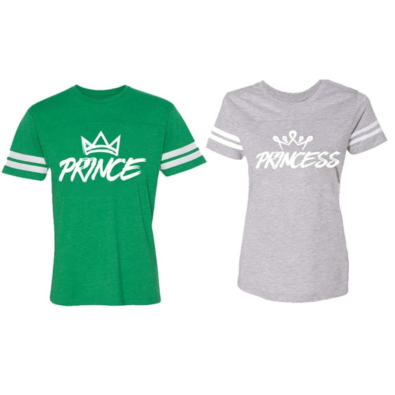 Prince & Princess Matching Couple Cotton Jerseys (Men Green / Women Heather) (Men L / Women M)