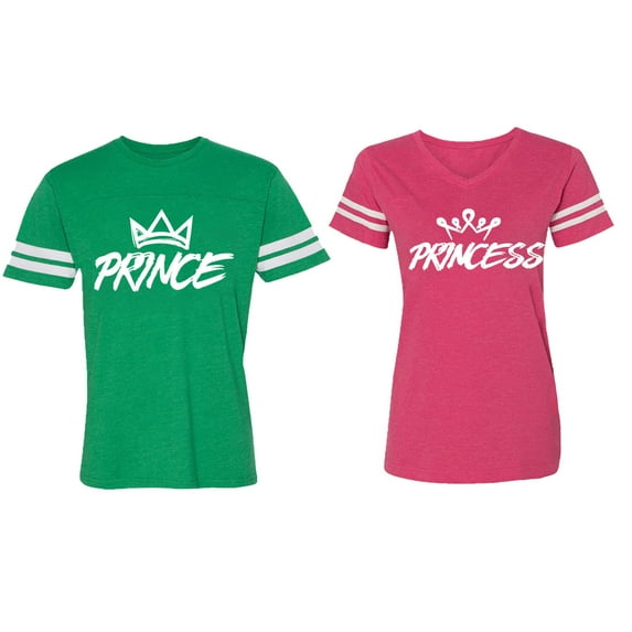 Prince & Princess Matching Couple Cotton Jerseys (Men Green / Women Pink) (Men L / Women M)