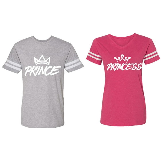 Prince & Princess Matching Couple Cotton Jerseys (Men Heather / Women Pink) (Men L / Women XL)