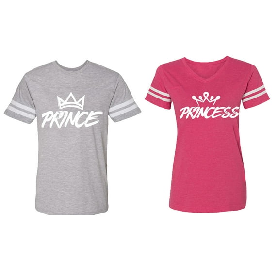 Prince & Princess Matching Couple Cotton Jerseys (Men Heather / Women Pink) (Men XL / Women XXL)