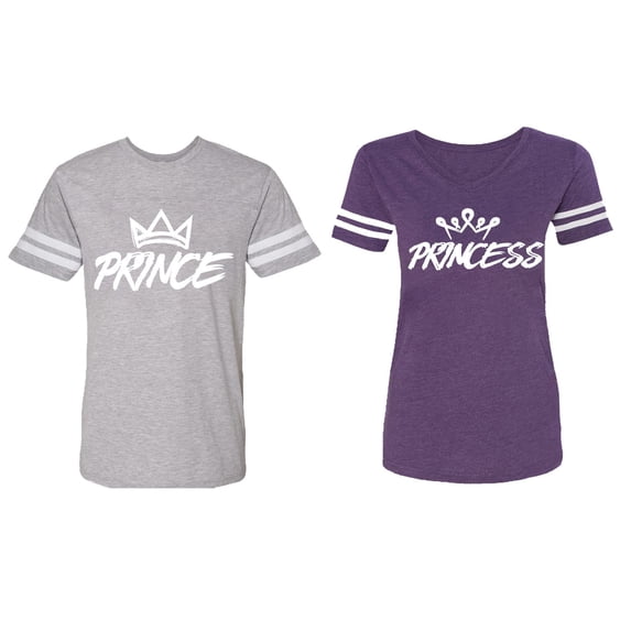 Prince & Princess Matching Couple Cotton Jerseys (Men Heather / Women Purple) (Men S / Women M)