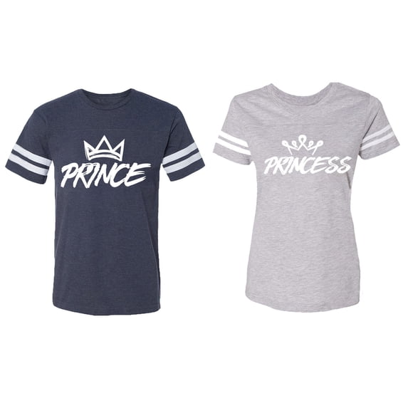 Prince & Princess Matching Couple Cotton Jerseys (Men Navy / Women Heather) (Men XXL / Women L)