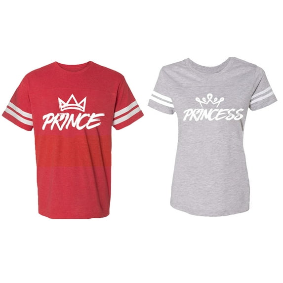 Prince & Princess Matching Couple Cotton Jerseys (Men Red / Women Heather) (Men L / Women XL)
