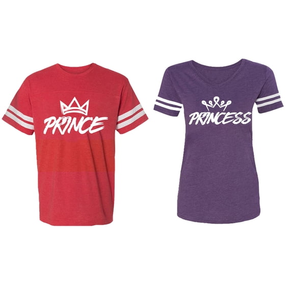 Prince & Princess Matching Couple Cotton Jerseys (Men Red / Women Purple) (Men XL / Women XXL)