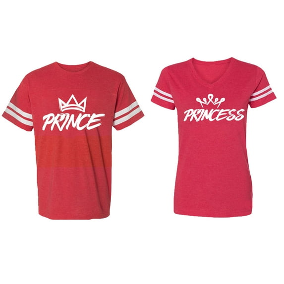 Prince & Princess Matching Couple Cotton Jerseys (Men Red / Women Red) (Men XXL / Women XXL)