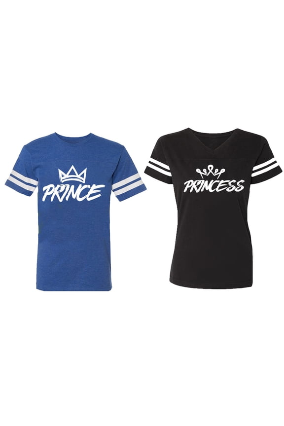 Prince & Princess Matching Couple Cotton Jerseys (Men Royal / Women Black) (Men S / Women S)