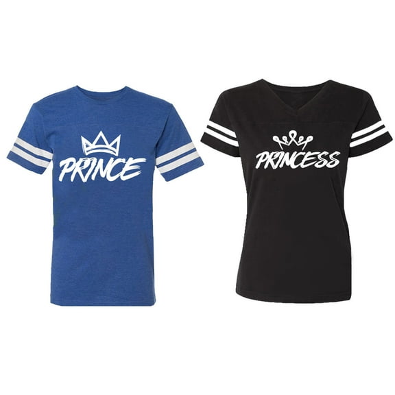 Prince & Princess Matching Couple Cotton Jerseys (Men Royal / Women Black) (Men XXL / Women L)