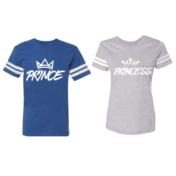 Prince & Princess Matching Couple Cotton Jerseys (Men Royal / Women Heather) (Men M / Women M)