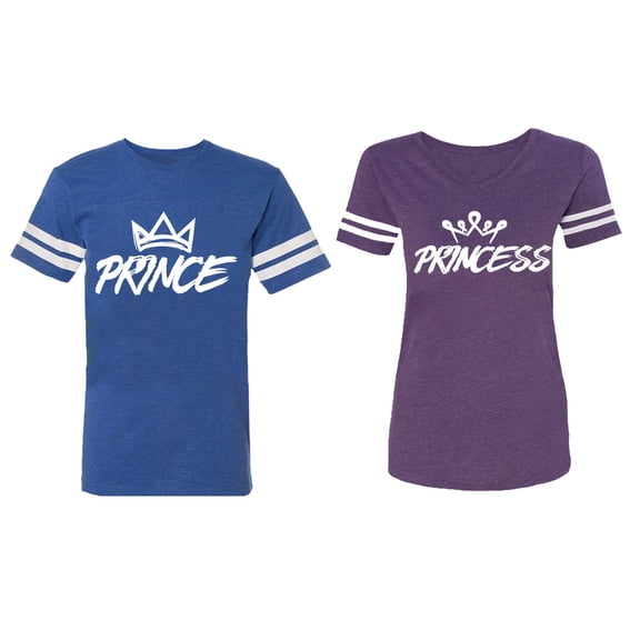 Prince & Princess Matching Couple Cotton Jerseys (Men Royal / Women Purple) (Men M / Women XXL)