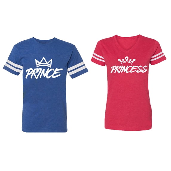 Prince & Princess Matching Couple Cotton Jerseys (Men Royal / Women Red) (Men M / Women XXL)