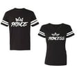 thumbnail image 1 of Prince & Princess Unisex Couple Matching Cotton Jersey style T-Shirt Contrasting stripes on sleeves (Men Black / Women Black) (Men S / Women S), 1 of 3