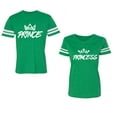 thumbnail image 1 of Prince & Princess Unisex Couple Matching Cotton Jersey style T-Shirt Contrasting stripes on sleeves (Men Green / Women Green) (Men M / Women L), 1 of 3