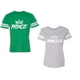 thumbnail image 1 of Prince & Princess Unisex Couple Matching Cotton Jersey style T-Shirt Contrasting stripes on sleeves (Men Green / Women Heather) (Men XXL / Women XL), 1 of 3
