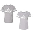 thumbnail image 1 of Prince & Princess Unisex Couple Matching Cotton Jersey style T-Shirt Contrasting stripes on sleeves (Men Heather / Women Heather) (Men XXL / Women M), 1 of 3
