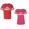 thumbnail image 1 of Prince & Princess Unisex Couple Matching Cotton Jersey style T-Shirt Contrasting stripes on sleeves (Men Red / Women Pink) (Men M / Women L), 1 of 3