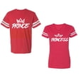 thumbnail image 1 of Prince & Princess Unisex Couple Matching Cotton Jersey style T-Shirt Contrasting stripes on sleeves (Men Red / Women Red) (Men XL / Women L), 1 of 3