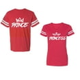 thumbnail image 1 of Prince & Princess Unisex Couple Matching Cotton Jersey style T-Shirt Contrasting stripes on sleeves (Men Red / Women Red) (Men XXXL / Women XXL), 1 of 3