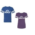 thumbnail image 1 of Prince & Princess Unisex Couple Matching Cotton Jersey style T-Shirt Contrasting stripes on sleeves (Men Royal / Women Purple) (Men S / Women L), 1 of 3
