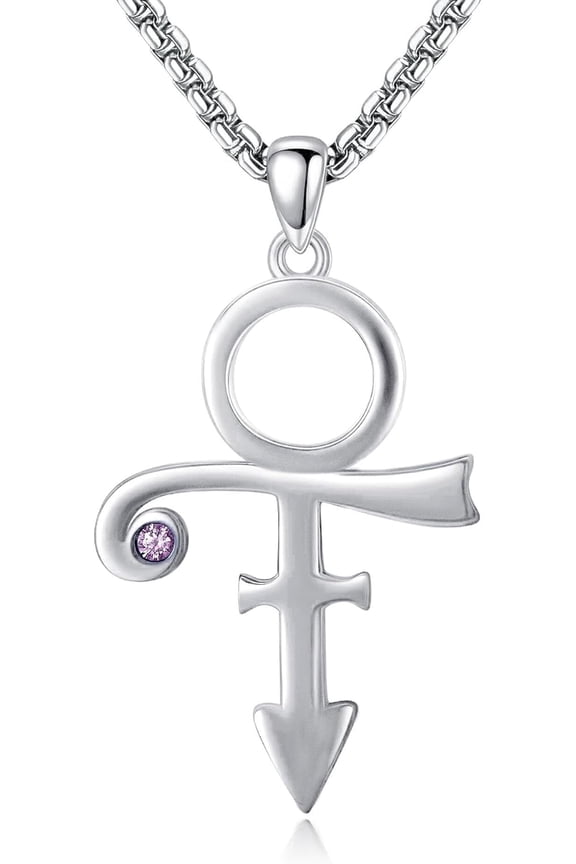 Prince Symbol Necklace Sterling Silver Prince Pendant Necklace for Men Prince Symbol Jewelry for Prince Fans Black/Silver Plated