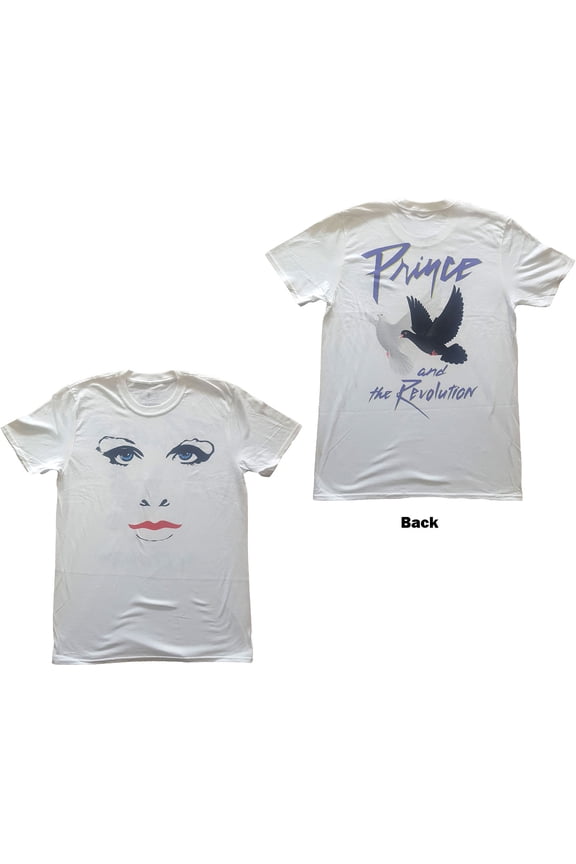 Prince Unisex T-Shirt Faces & Doves (Back Print) (Medium)