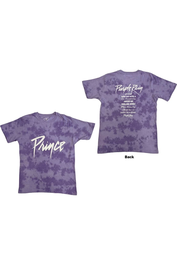 Prince Unisex T-Shirt Purple Rain (Wash Collection & Back Print) (Large)