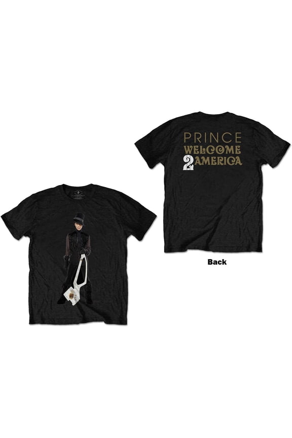Prince Unisex T-Shirt W2A White Guitar (Back Print) (Large)