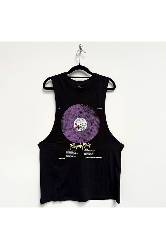 Prince Unisex Vest T-Shirt Purple Rain Disc (Black)