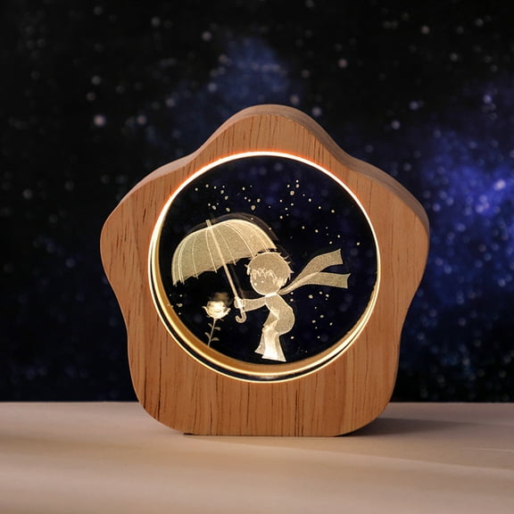 Prince With An Umbrella Crystal Ball with Wooden Light Base, 3D Laser Etched Glass Sphere Decorative Balls Paperweight Gift(60mm)