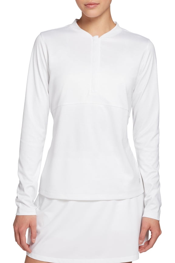 Women's Fashion Geo A Zip Tennis Top, Small, White