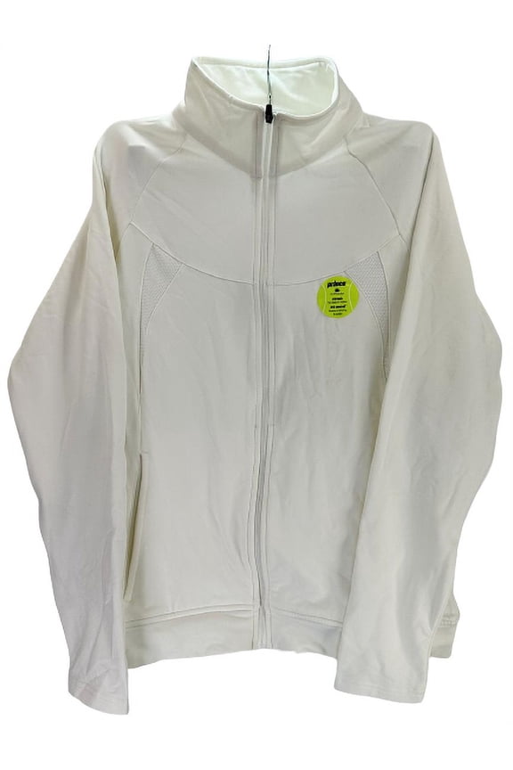 Women's Full Zip Long Sleeve Tennis Top - White, Large