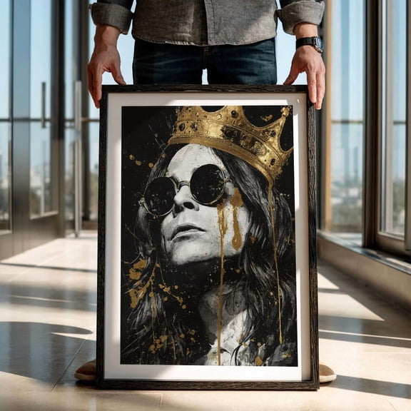 Prince of Darkness Print – Ozzy Osbourne Inspired Rock Music Wall Art Gothic Gold Crown Portrait Poster Heavy Metal Un Print