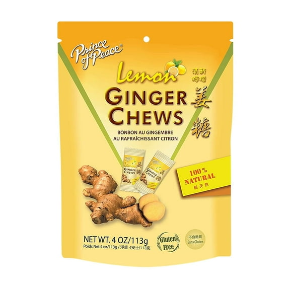 Prince of Peace 100% Natural Ginger Chews Candy with Lemon, 4 oz, 2 pack