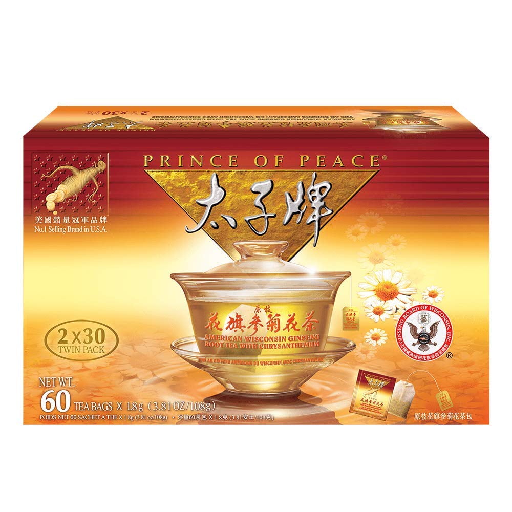 Prince of Peace American Ginseng Root Tea with Chrysanthemum, Twin Pack (2 boxes X 30 tea bags)