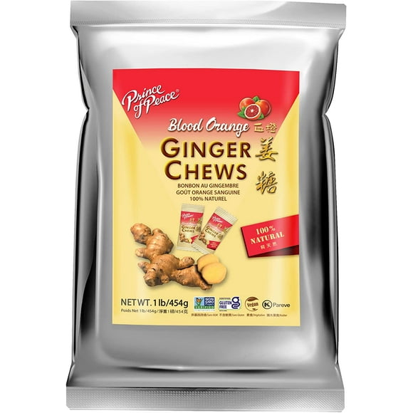 Prince of Peace Blood Orange Ginger Chews, 1 lb. Candied Ginger Candy Pack Ginger Chews Candy Natural Candy