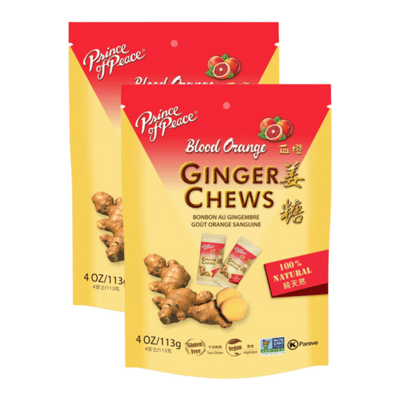 Prince of Peace Ginger Candy Chews Blood Orange Flavor, Gluten Free, Vegan, 100% Natural 4 Oz (113 g) - 2 PACK