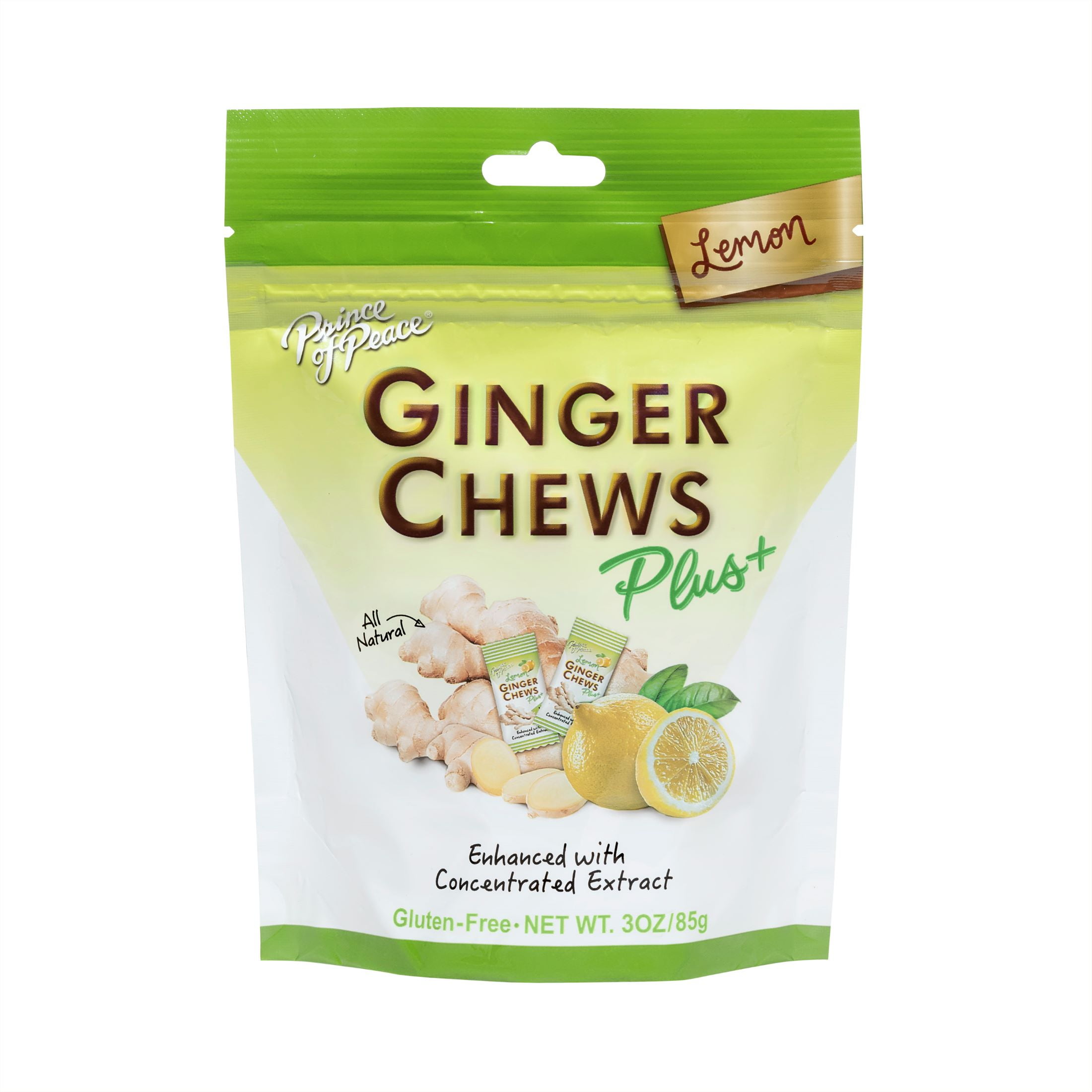 Prince of Peace Ginger Chews Plus Lemon, 3 oz Bag for Upset Stomach