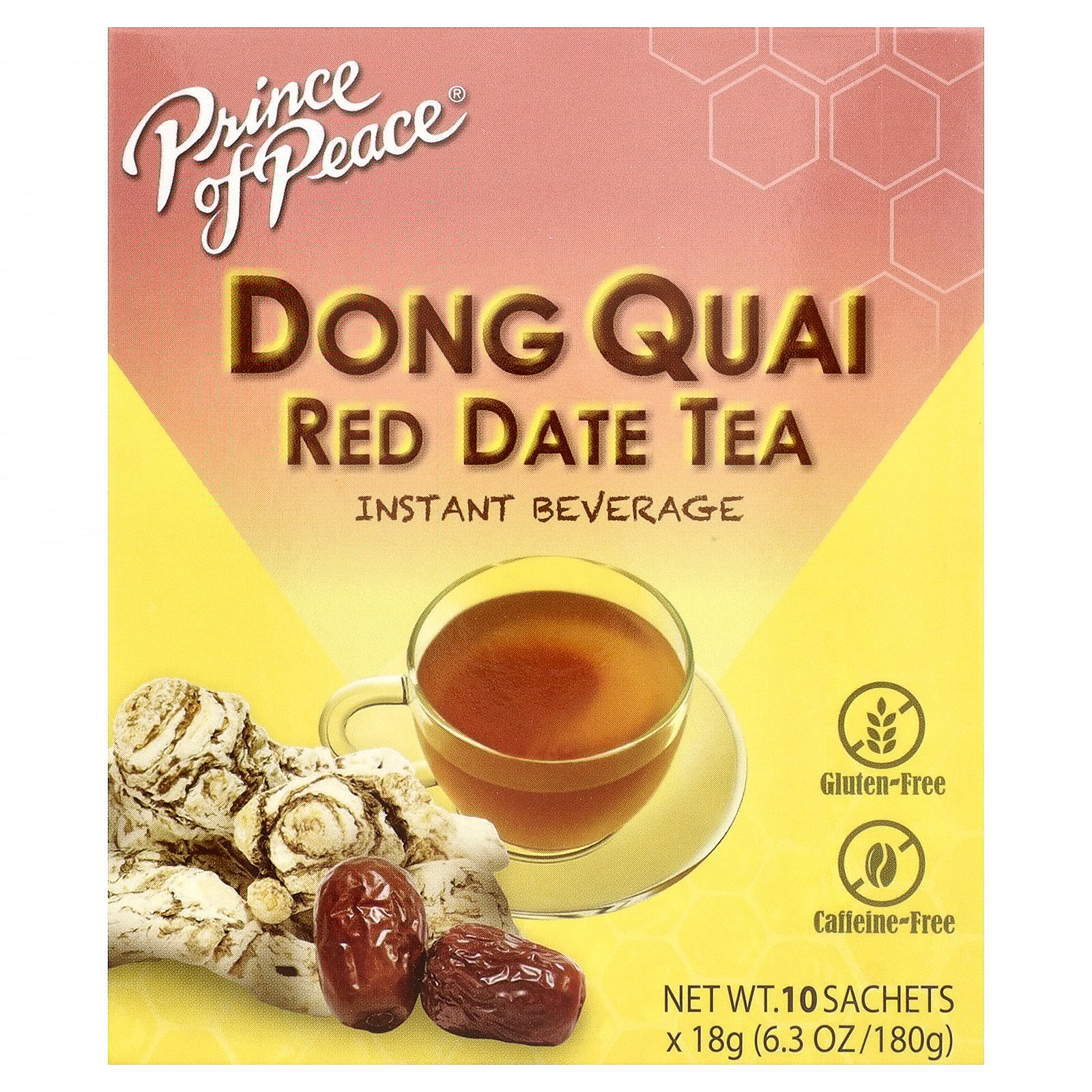 Prince of Peace Instant Beverage, Dong Quai Red Date Tea, Caffeine Free, 10 Sachets, 18 g Each
