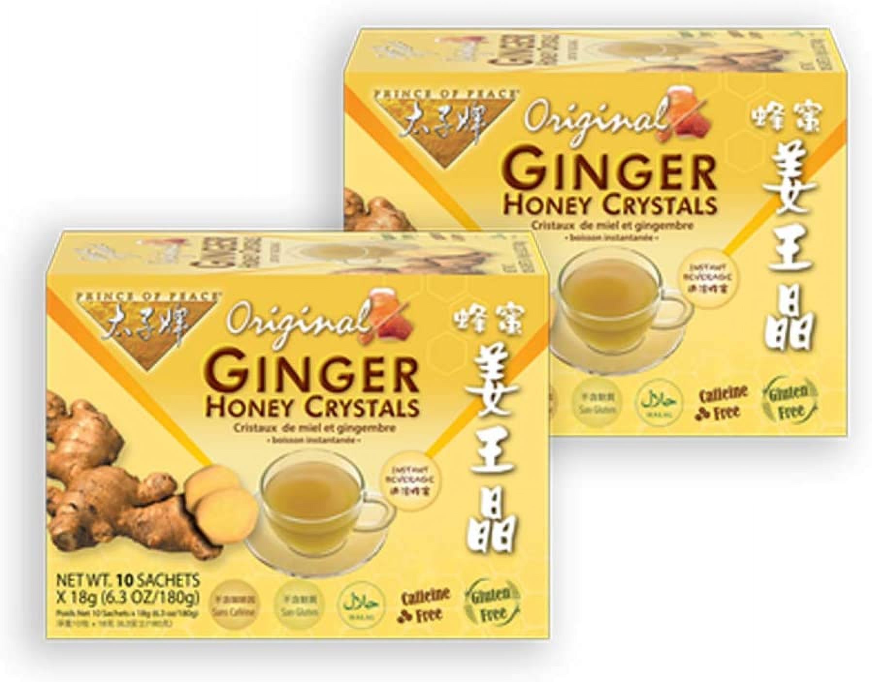 Prince of Peace Instant Ginger Honey Crystals, 2 Packs of 10 Sachets Instant Hot or Cold