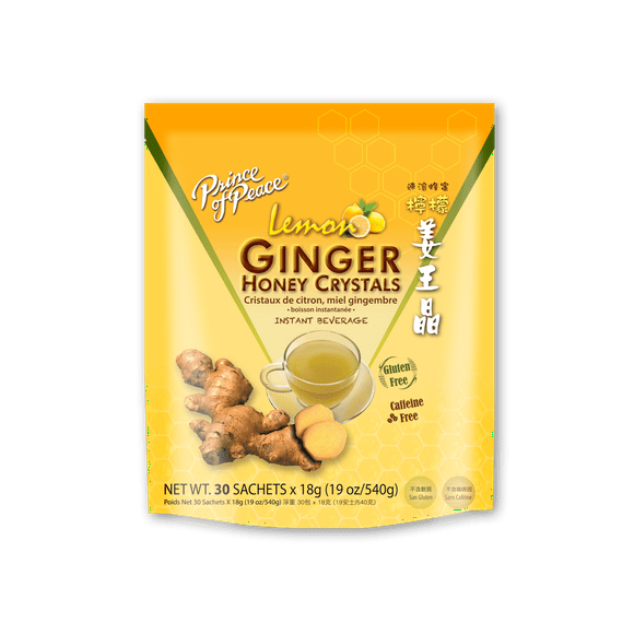 Prince of Peace Instant Lemon Ginger Honey Crystals, 30 Sachets – Instant Hot or Cold Beverage – Easy to Brew Ginger and