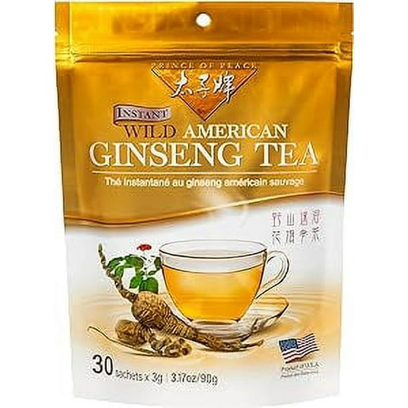 Prince of Peace Instant Wild American Ginseng Tea, 30 Sachets Healthy Drink, Caffeine-Free Energy-Boosting, Heavy