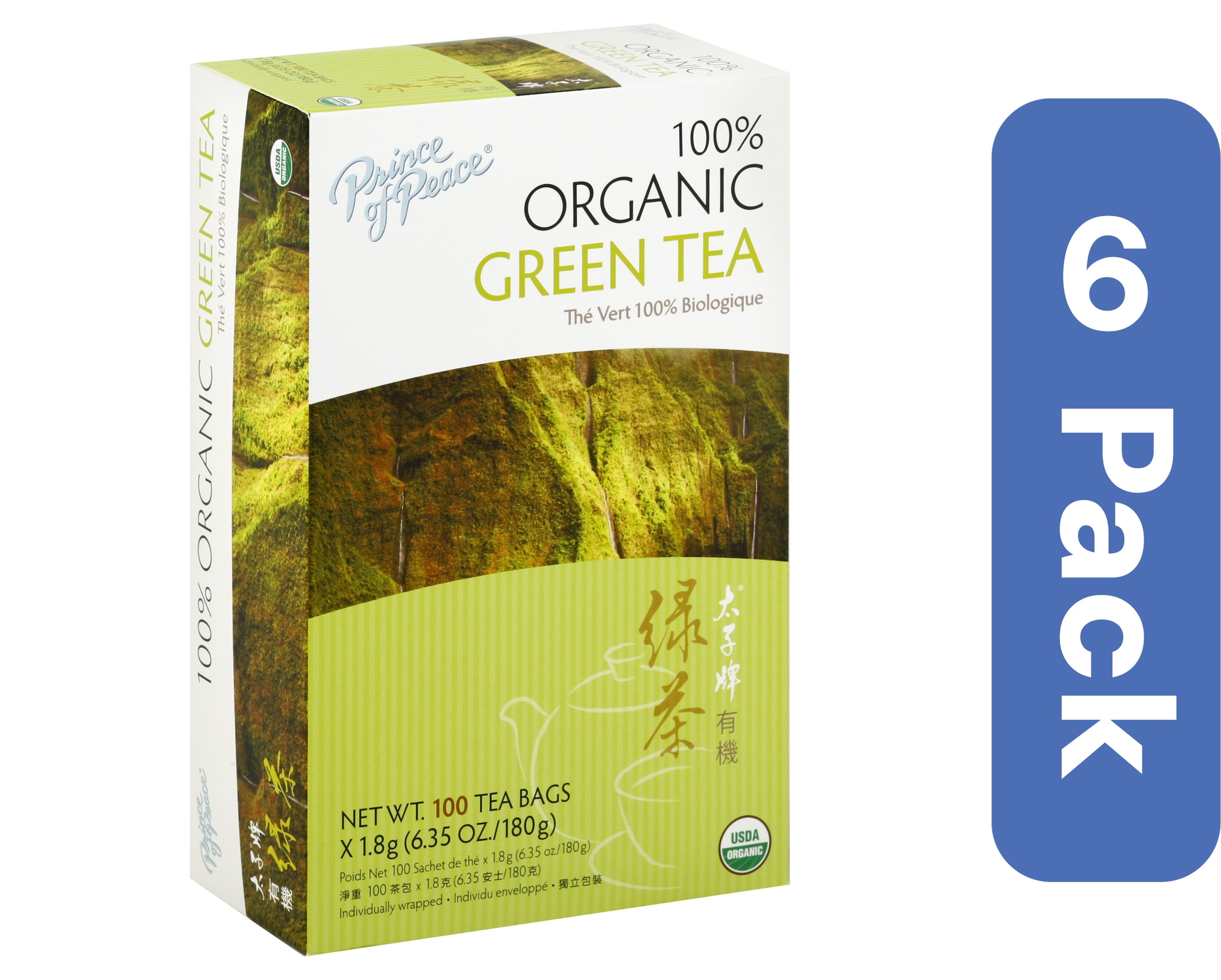 Prince of Peace Organic Green Tea 100 bags (Pack Of 6)