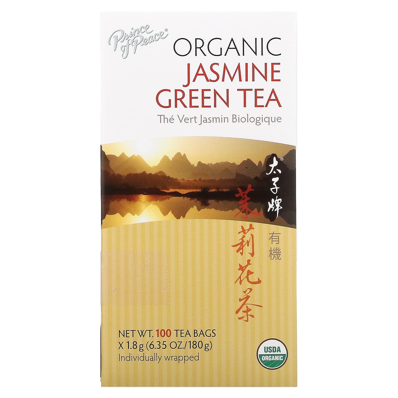Prince of Peace Organic Jasmine Green Tea 100 Tea Bags Pack of 2
